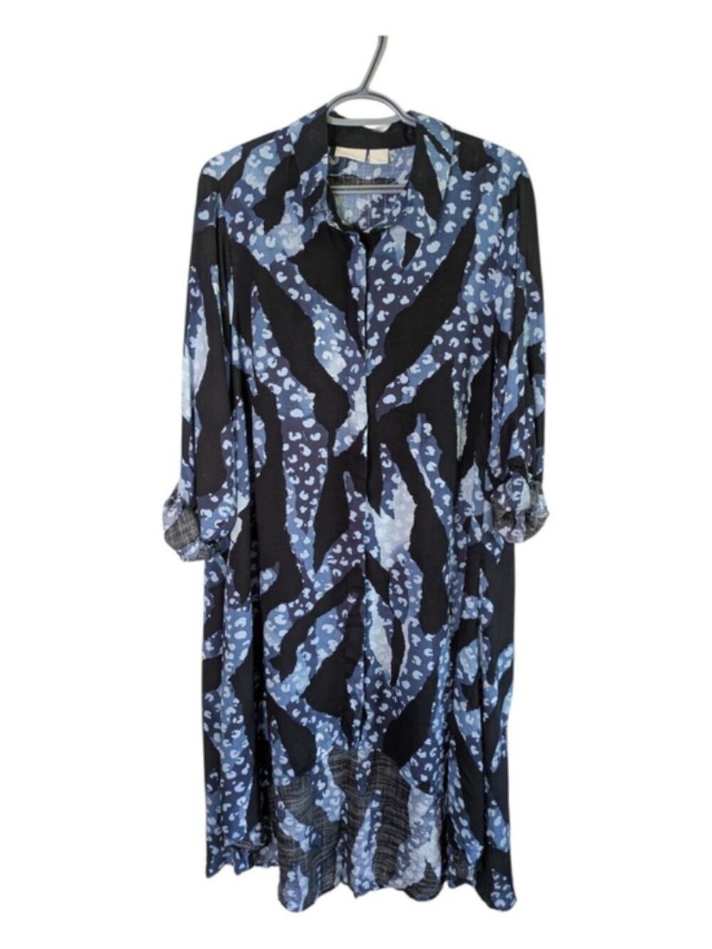 Zim & Zoe Abstract Shirt Dress Tunic High Low Blue/Black Size 44 UK 14 NWOT
